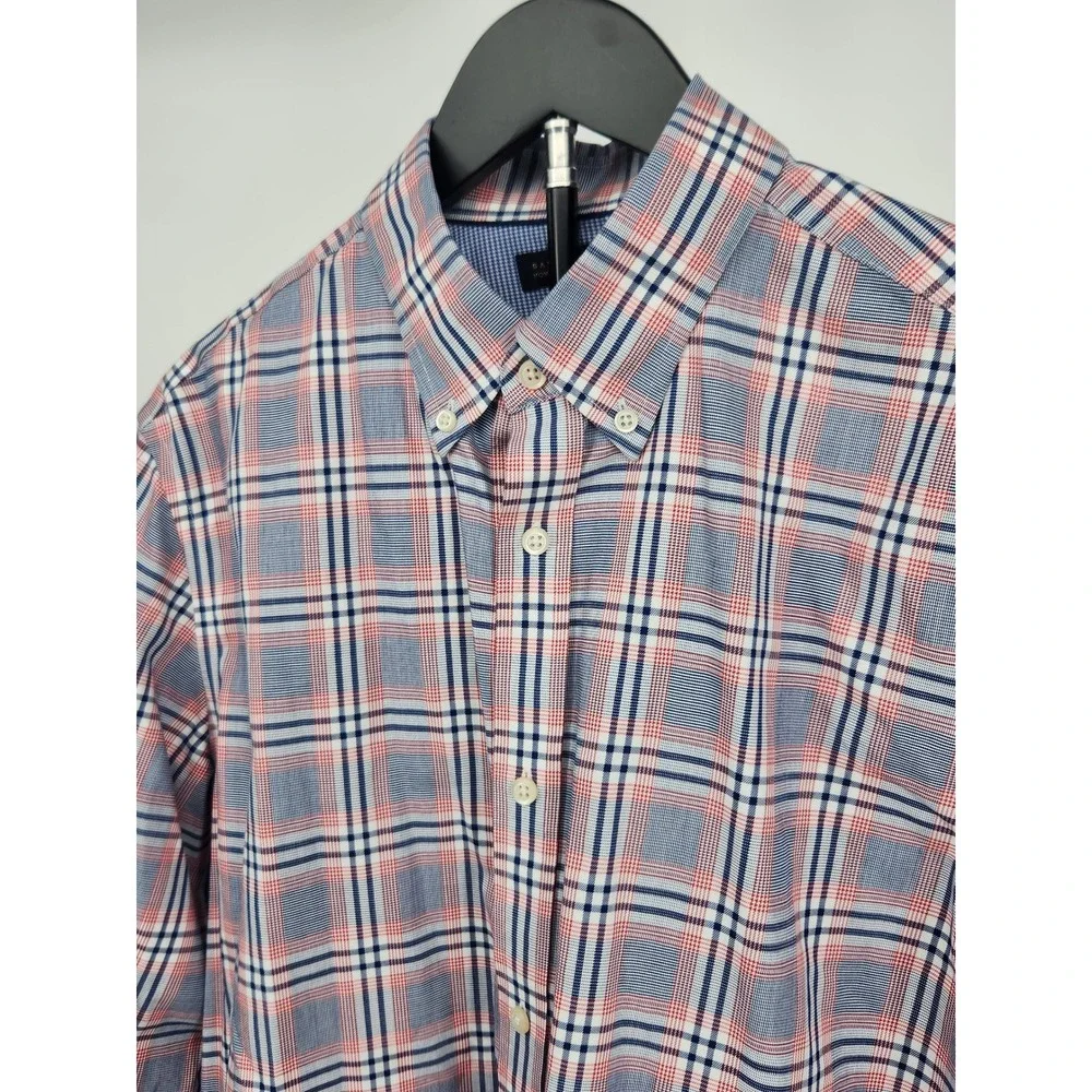Banana Republic Non-Iron Tailored Slim Fit Plaid Button Down Shirt Blue Red L